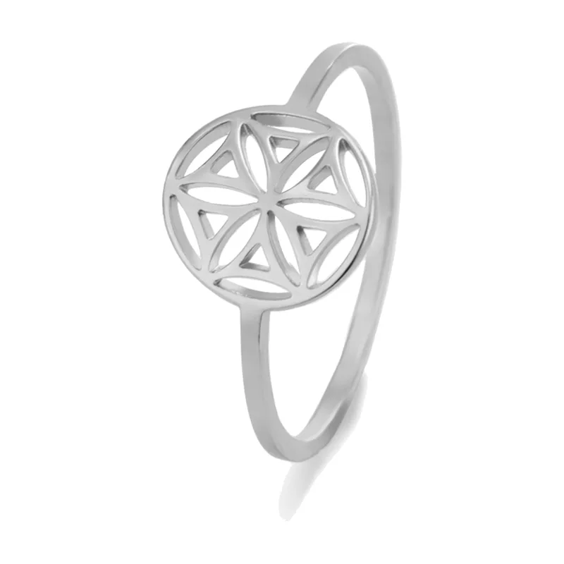Bague Fleur de Vie Géométrique, Acier Inoxydable