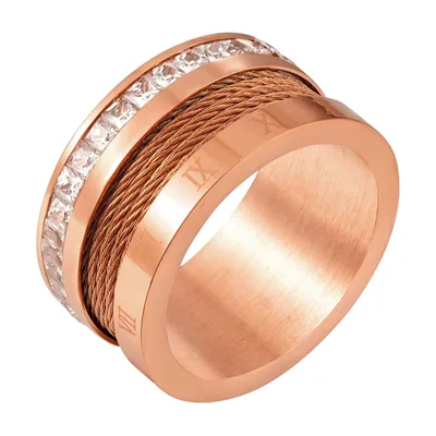 Roman Numeral Statement Ring with Cubic Zirconia, Stainless Steel