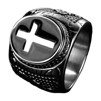 Oval Signet Ring with Cross Motif, 316L Stainless Steel