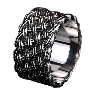 Viking Woven Pattern Ring, Nordic Intertwined Design, Stainless Steel