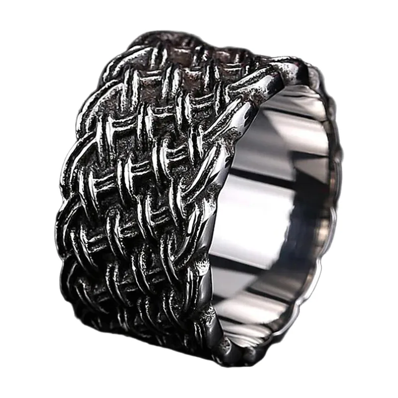 Viking Woven Pattern Ring, Nordic Intertwined Design, Stainless Steel