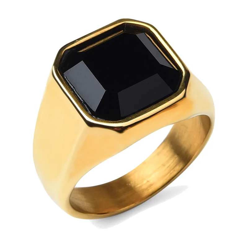 Herren Siegelring mit schwarzem Onyx, Edelstahl