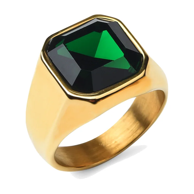 Chevalière Carrée avec Onyx Vert, Acier Inoxydable