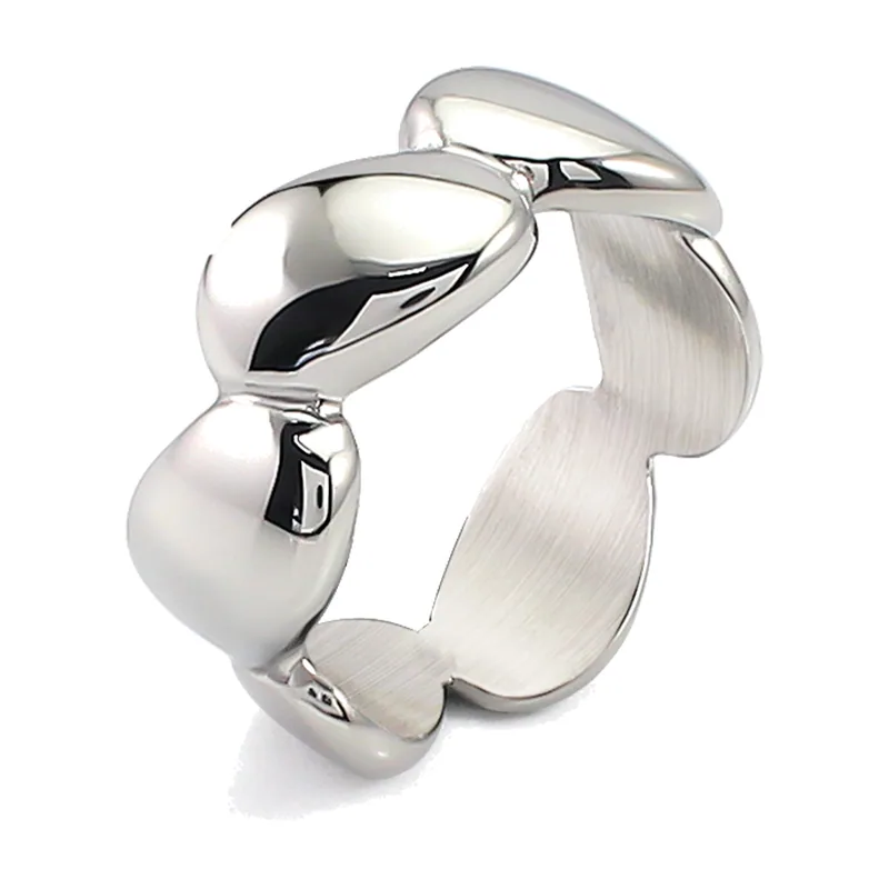 Wave Pattern Band Ring, Polished Stainless Steel