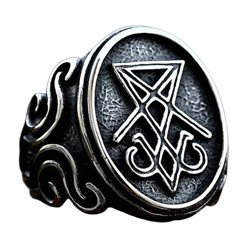 Chevalière Lucifer Symbole Occulte, Acier Inoxydable
