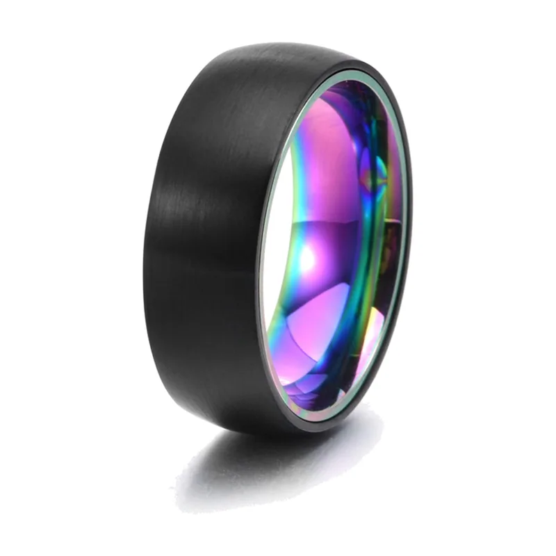 Brushed Band Ring with Multicolour Interior, Stainless Steel