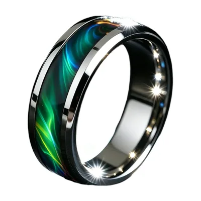 Anillo de Banda de Malaquita Nebula, Acero Inoxidable Pulido