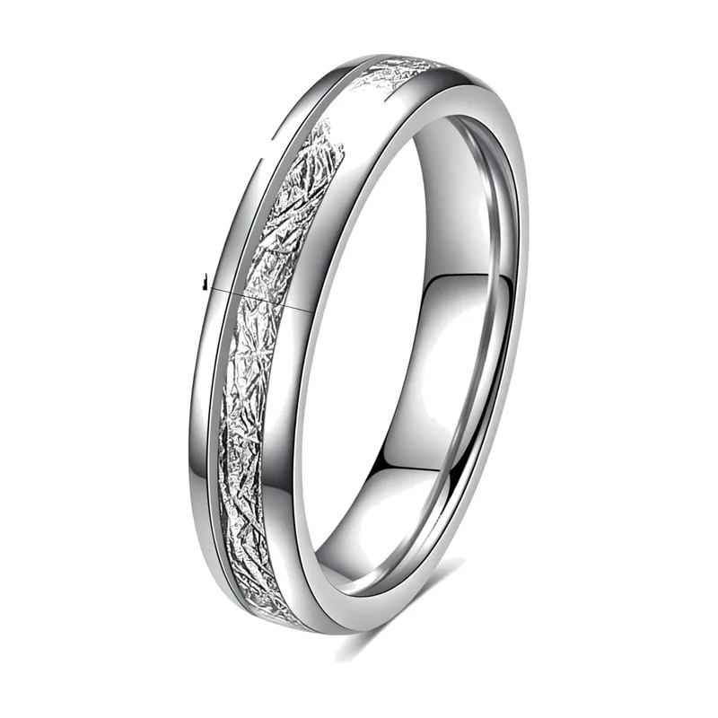 Anello stile meteorite con texture satinata, acciaio inossidabile