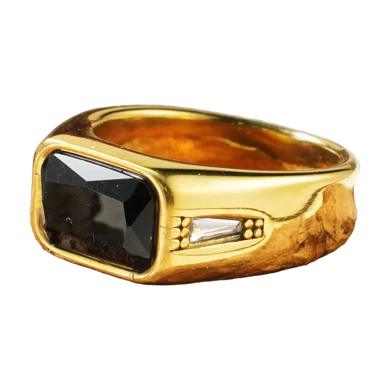 Chevalière Carrée avec Zircone Noire, Acier Inoxydable