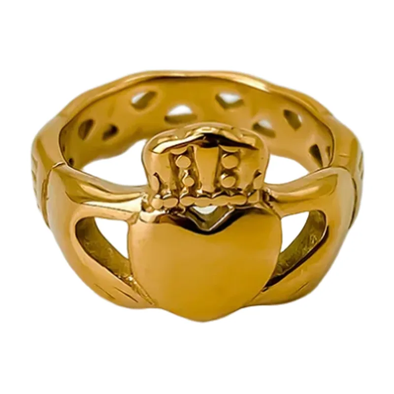 Claddagh Ring mit Herz, Krone und Händen aus Edelstahl