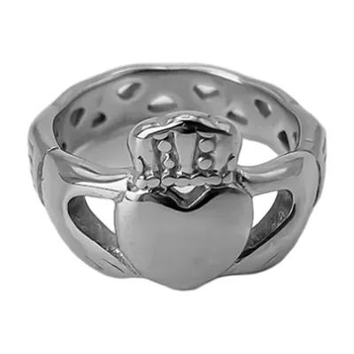 Claddagh Ring with Heart and Crown Motif, Stainless Steel