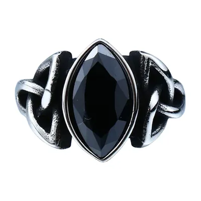 Viking Knot Ring with Black Marquise Stone, Stainless Steel