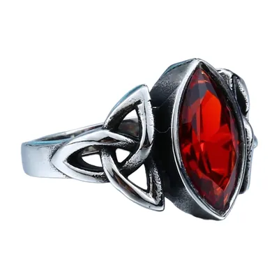 Nordic Knot Ring with Red Marquise Stone, Stainless Steel