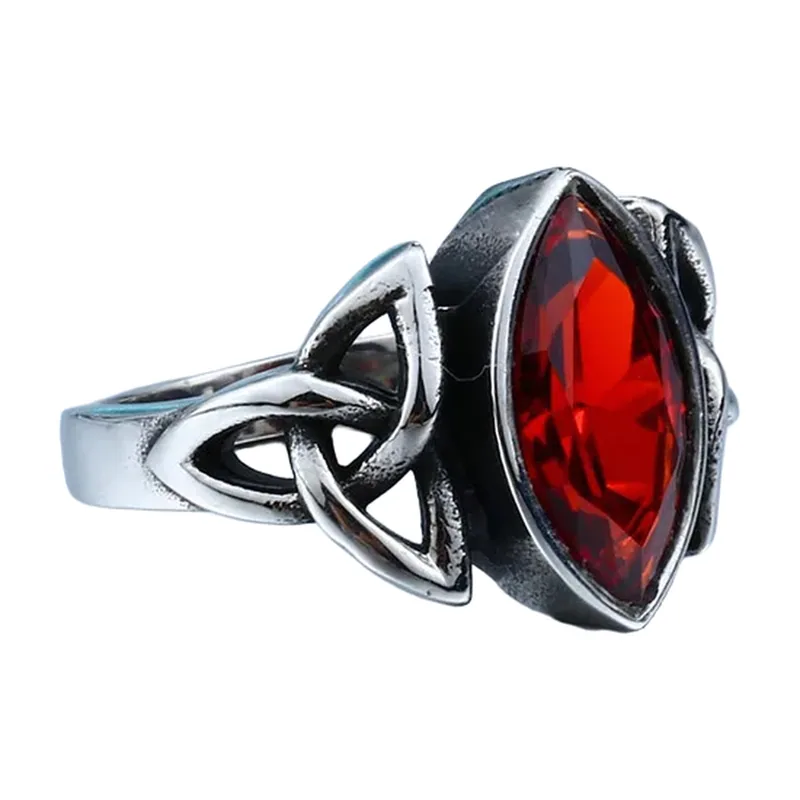 Nordischer Knoten-Ring mit rotem Marquise-Stein, Edelstahl