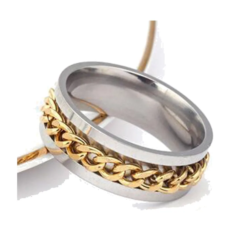 Anillo Spinner de Cadena Cubana, Acero Inoxidable