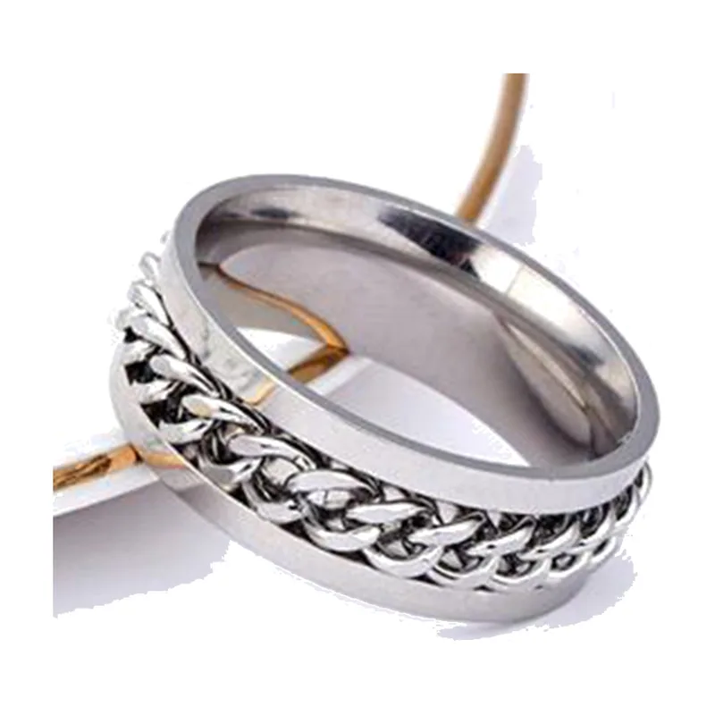 Spinner-Ring mit Cuban Chain Detail, Edelstahl