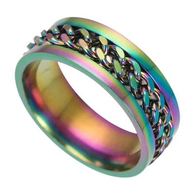 Anello Spinner con motivo catena cubana, acciaio inossidabile multicolore
