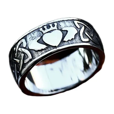 Anillo de Nudo Celta con Corazón y Corona, Acero Inoxidable