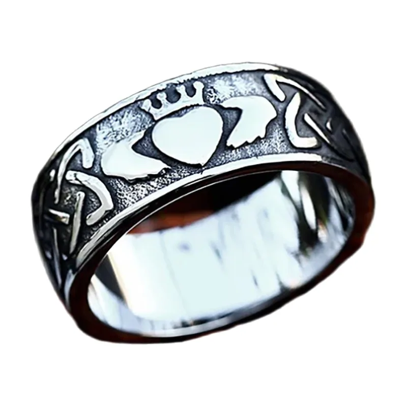 Keltischer Knoten Ring mit Herz und Krone, Edelstahl
