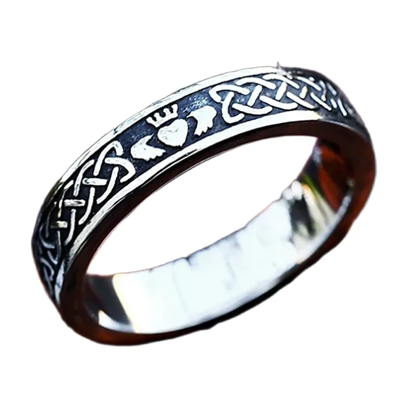 Anillo de Nudo Celta y Corona, Acero Inoxidable