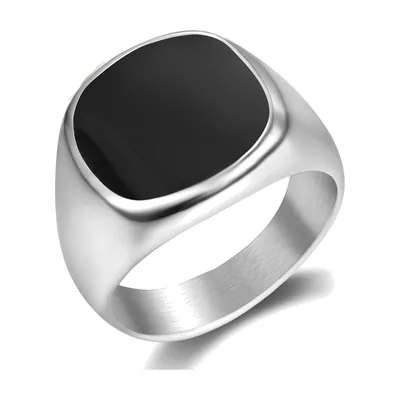 Anillo Sello Nudo Celta con Piedra Negra, Acero Inoxidable