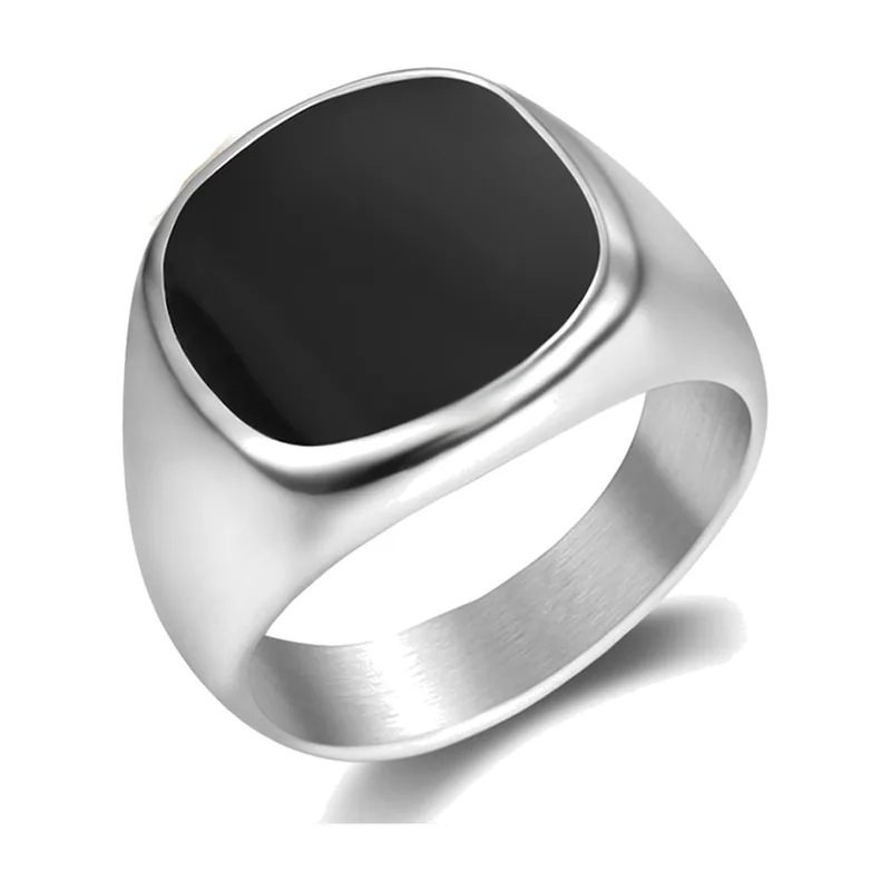 Celtic Knot Signet Ring with Black Stone, Stainless Steel