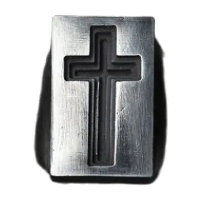 Anillo Sello Rectangular con Cruz Grabada, Acero Inoxidable
