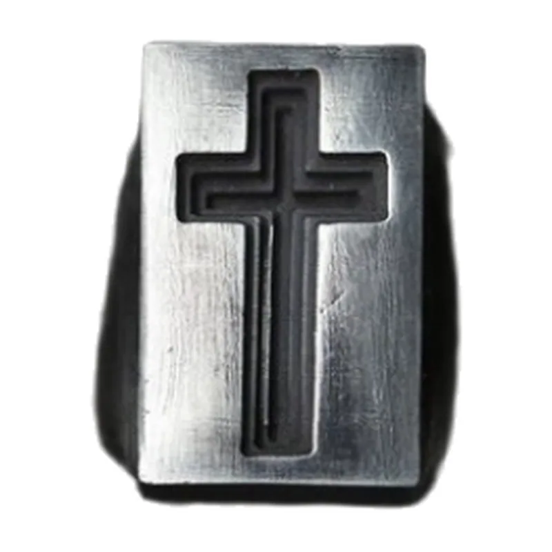 Rectangular Signet Ring with Engraved Cross, Stainless Steel
