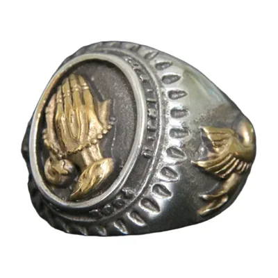 Anillo Sello Manos Orando, Acero Inoxidable 316L