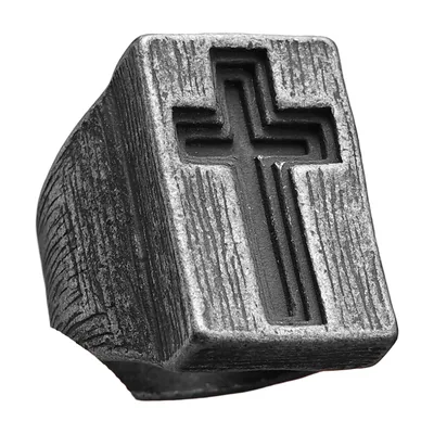 Anillo Sello Cuadrado con Motivo de Cruz, Acero Inoxidable