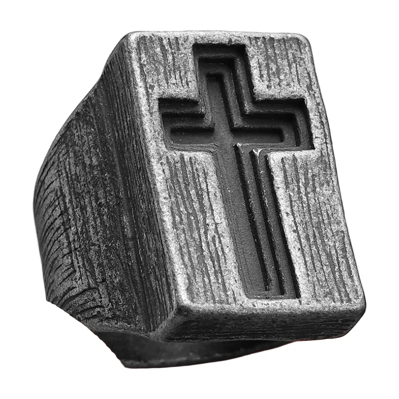 Chevalière Carrée au Motif Croix, Acier Inoxydable