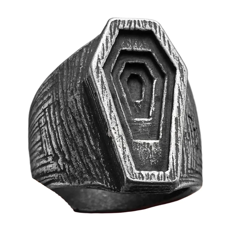 Coffin Signet Ring, Gothic Statement Band, Stainless Steel