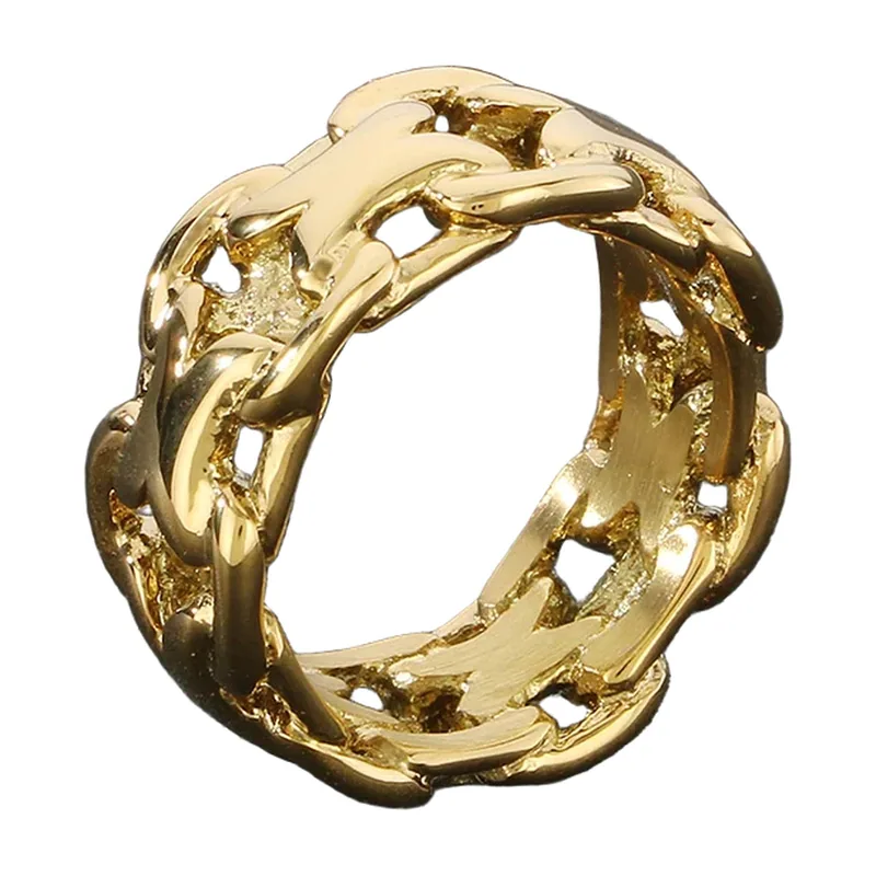 Anillo de Cadena Cubana con Circonita, Acero Inoxidable