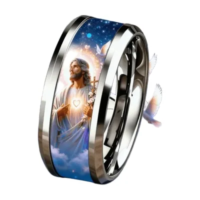 Anillo del Sagrado Corazón de Jesús y Paloma, Acero Inoxidable