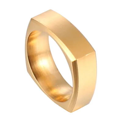 Square Signet Ring, Brushed Stainless Steel