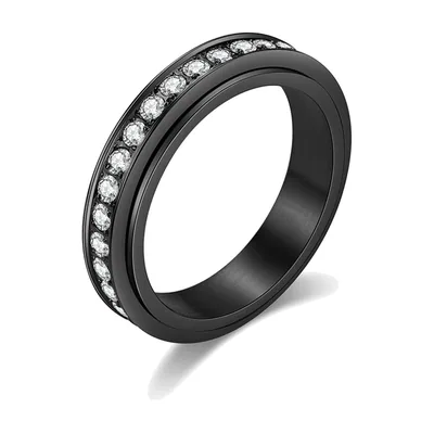 Spinner-Ring mit klaren Zirkonia, Schwarz, Edelstahl