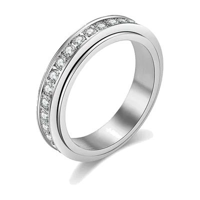 Anello Spinner con Zirconia Chiari, Acciaio Inossidabile