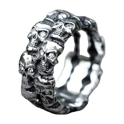 Anillo Aegishjalmur de Calaveras con Zirconia, Acero Inoxidable