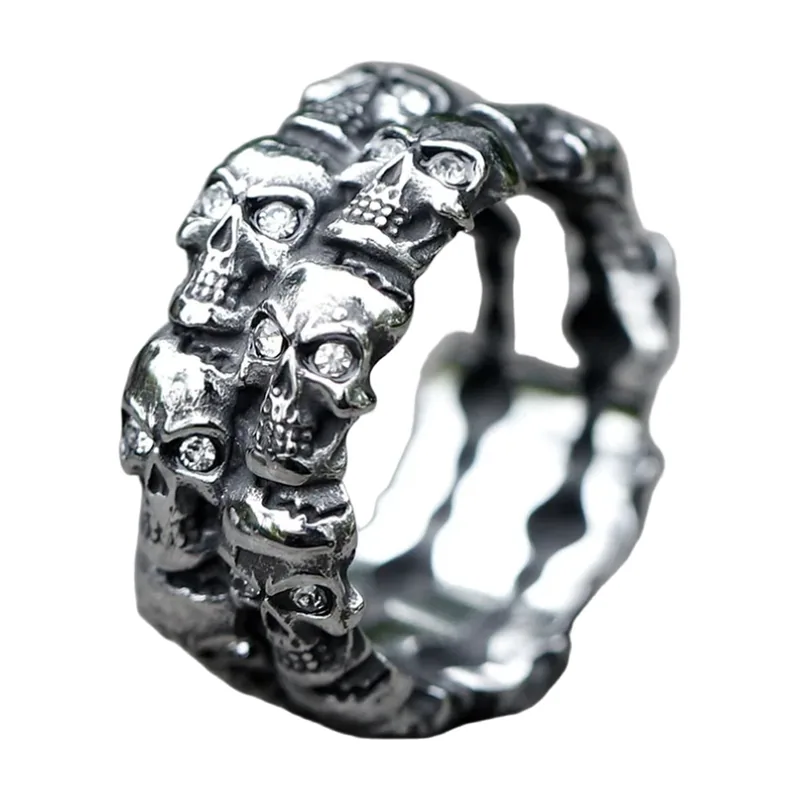 Aegishjalmur Totenkopf Ring mit Zirkonia, Edelstahl