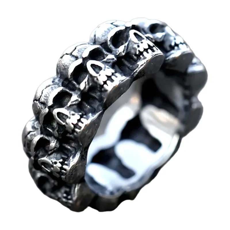 Anillo Aegishjalmur de Calaveras, Acero Inoxidable Antiguo