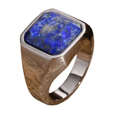 Anillo Sello Cuadrado con Piedra Azul, Acero Inoxidable
