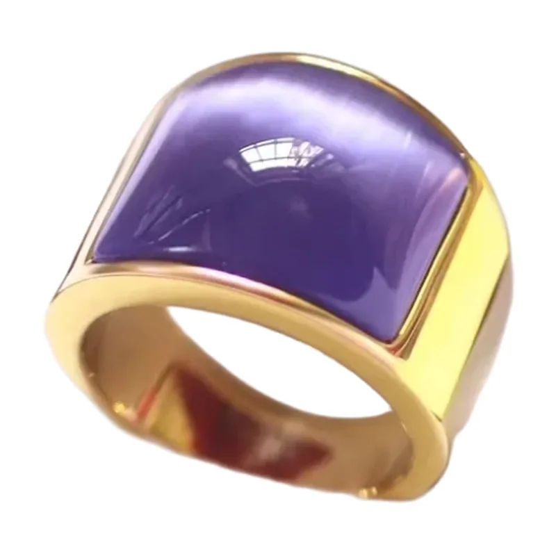 Chevalière avec pierre œil de chat violette, acier inoxydable