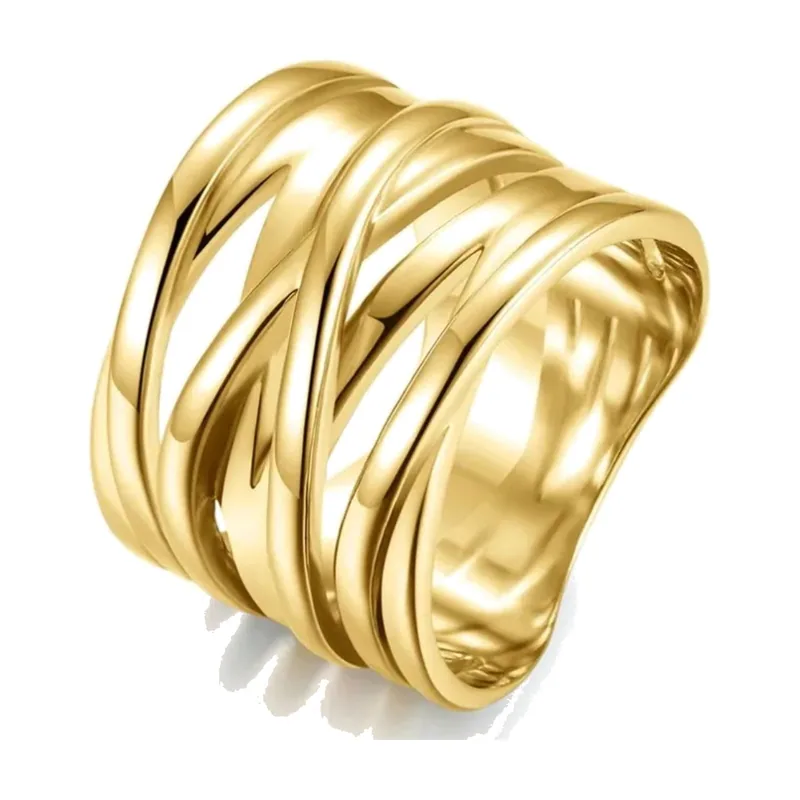 Bague à Bandes Entrelacées Dorée, Acier Inoxydable 316L