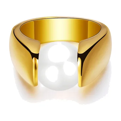 Anillo Sello con Piedra Ojo de Gato Blanca, Acero Inoxidable Dorado