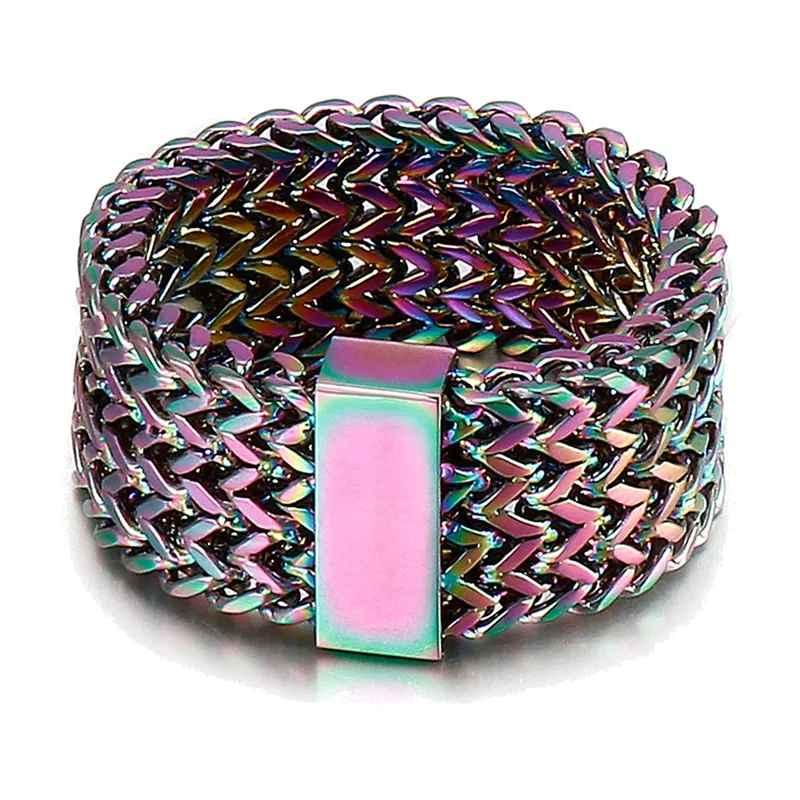 Woven Chain Link Ring, Multicolour 316L Stainless Steel