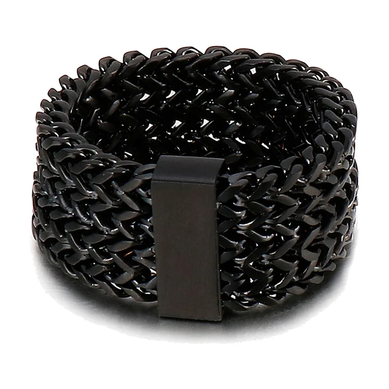 Woven Chain Link Band Ring, 316L Stainless Steel