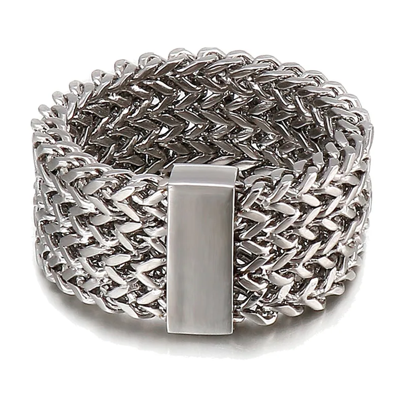 Woven Chain Link Band Ring, 316L Stainless Steel