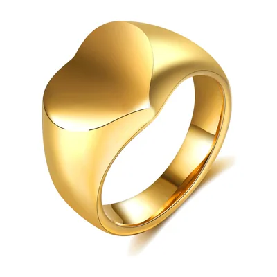 Anillo Sello con motivo de corazón, acero inoxidable 316L pulido