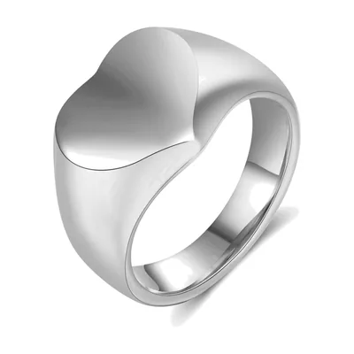Anello Sigillo con Cuore, Acciaio Inossidabile Lucido