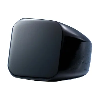 Anillo Sello Geométrico con Piedra Negra, Acero Inoxidable